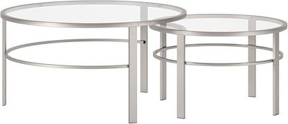 Henn&Hart Round Nested Coffee Table in Satin Nickel, Modern coffee tables for living room, studio apartment essentials, 36" Wide