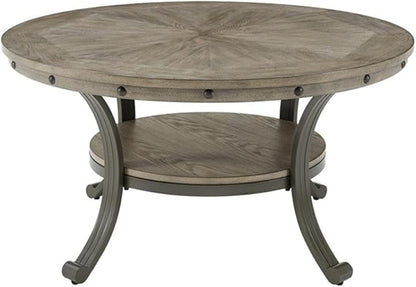 Pemberly Row Transitional Metal and Wood Round Coffee Table in Pewter