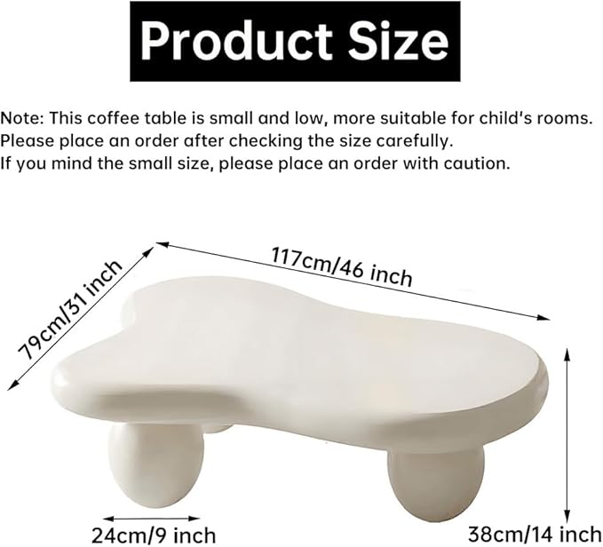 Cloud Coffee Table Modern Irregular Coffee Table Asymmetrical Unique Coffee Tables with 3 Bases for Living Room Farmhouse (C, 46")