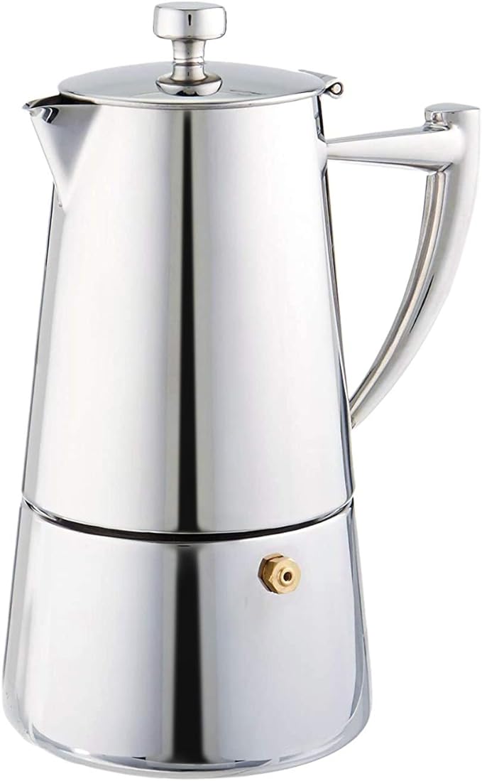 Cuisinox Moka Pot Coffee Espresso Maker – Stainless Steel Roma Stovetop Espresso Coffee Maker, Induction Compatible, Durable Long-Lasting, Dishwasher Safe, Heat-Resistant Handle, 4-Cup, 200ml, 7oz