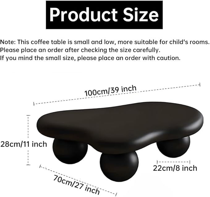 Cloud Coffee Table Modern Irregular Coffee Table Asymmetrical Unique Coffee Tables with 3 Bases for Living Room Farmhouse (A, 39")