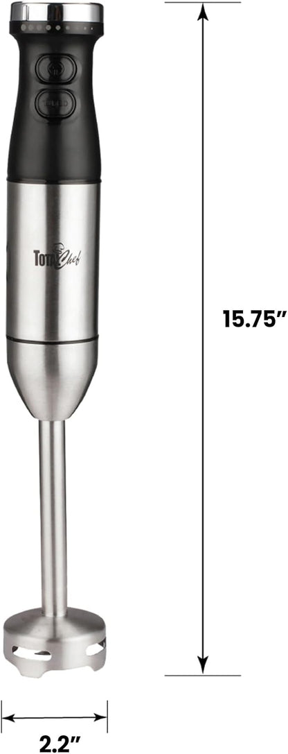 Total Chef Immersion Blender - Electric Handheld Stick Mixer with Stainless Steel Shaft, Variable Speed for Smoothies, Soups, Milkshakes, Baby Food, Puree, Batidora de Inmersión
