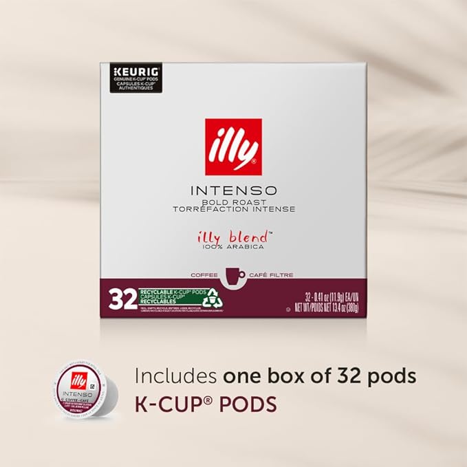 Illy Coffee K Cups - Pods For Keurig Machines – Intenso Dark Roast – Notes of Cocoa & Dried Fruit - Bold, Flavorful & Full-Bodied Flavor - No Preservatives – 32 Count