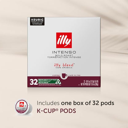 Illy Coffee K Cups - Pods For Keurig Machines – Intenso Dark Roast – Notes of Cocoa & Dried Fruit - Bold, Flavorful & Full-Bodied Flavor - No Preservatives – 32 Count
