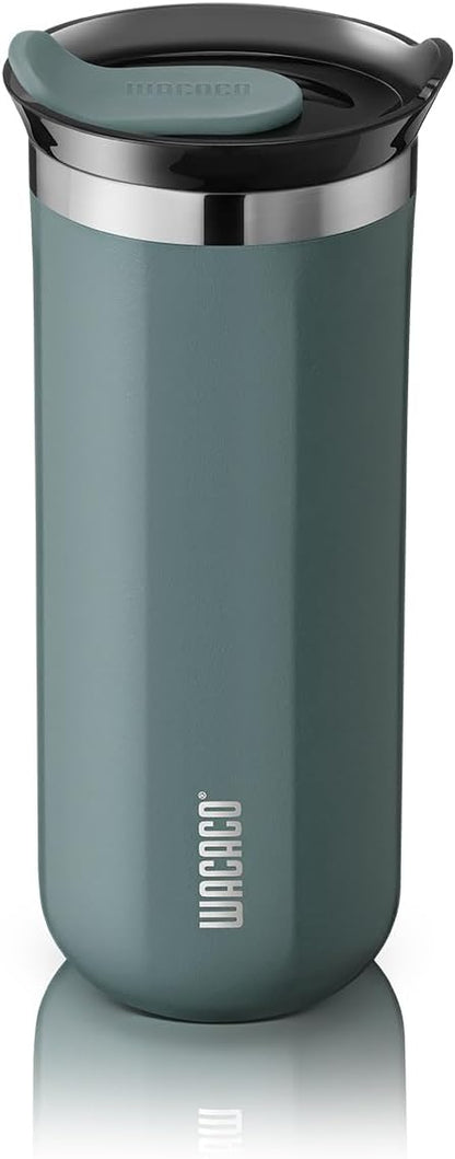 WACACO Octaroma Grande Vacuum Insulated Coffee Mug, 15 fl oz (435ml), Double-wall Stainless Steel Travel Tumbler With Drinking Lid, Cadet Blue