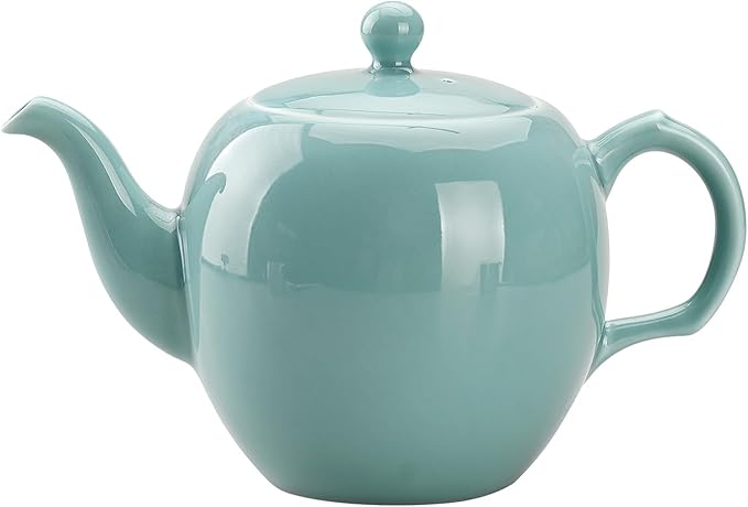 Antique Ceramic Teapot Coffee Pot with Infuser, 400ml (1-2 cups) Small Porcelain Tea Pots for Loose Leaf Tea, with Removable Stainless Steel Strainer and Lid for Gift (Cyan)