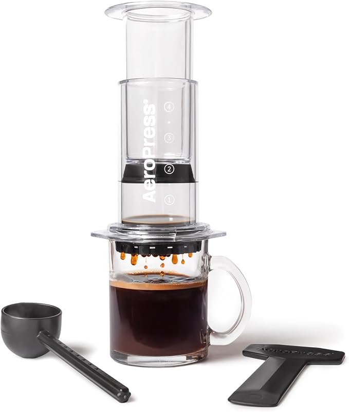AeroPress Clear Coffee Press – 3 In 1 Brew Method Combines French Press, Pourover, Espresso, Full Bodied Coffee Without Grit or Bitterness, Small Portable Coffee Maker for Camping & Travel, Clear