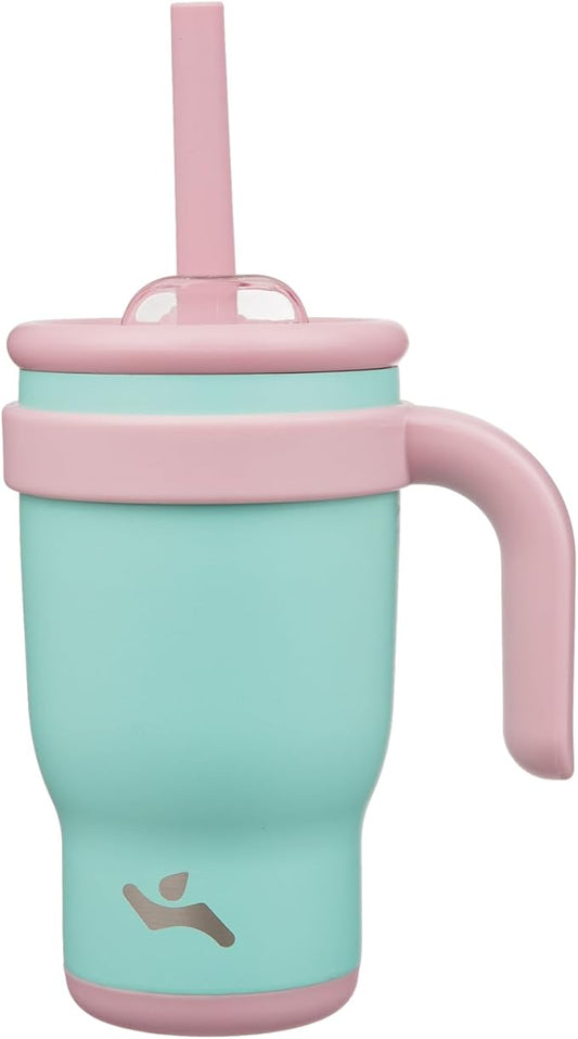 14 oz Tumbler with Side Handle, Insulated Water Bottle with Straw and 2 in 1 Lid, Stainless Steel Cup Travel Coffee Mug for Sports Office Gym,Guava