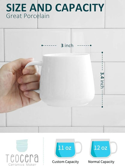 Teocera Coffee Mugs Set of 4-12oz Chip-Resistant Ceramic Cups with Ergonomic Handle | Dishwasher & Microwave Safe White Mugs | Keeps Beverage Hot, Perfect for Family Kitchen & Holiday Gifts