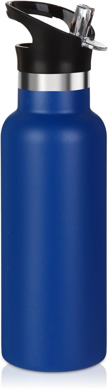 Volhoply 17oz Kids Insulated Water Bottle,Stainless Steel Water Bottles with Straw Lid,Reusable Metal Cups Water Bottle,Double Wall Vacuum Sports Water Flask Keep Hot & Cold for School (Navy,1 Set)