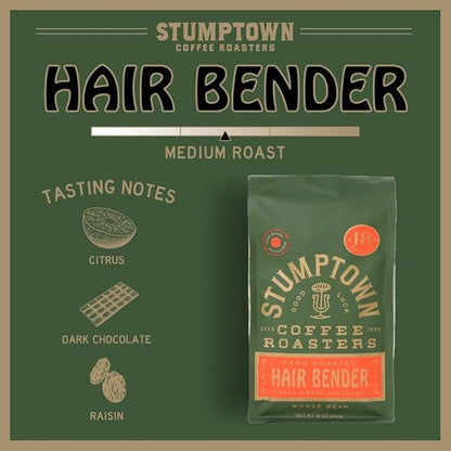 Stumptown Coffee Roasters, Medium Roast Whole Bean Coffee - Hair Bender 18 Ounce Bag with Flavor Notes of Citrus and Dark Chocolate