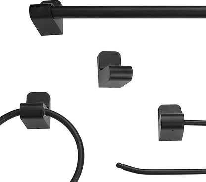 Globe Electric 52060 Tristan 5-Piece All-In-One Bathroom Set, Matte Black, 3-Light Vanity Light, Towel Bar, Toilet Paper Holder, Towel Ring, Robe Hook