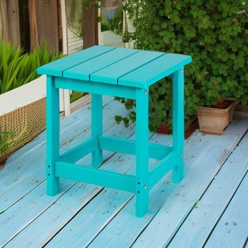 LZRS Adirondack Square Outdoor Side Table for Patio, Pool Composite Patio Table,HDPE End Tables for Backyard,Pool, Indoor Companion, Easy Maintenance & Weather Resistant(Turquoise)