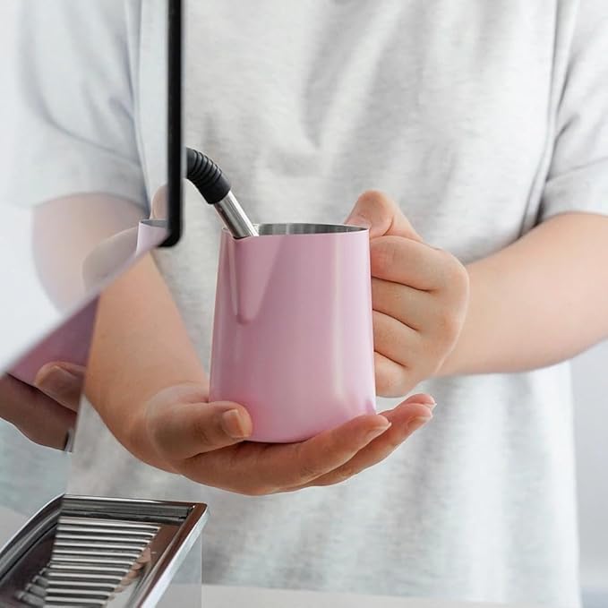 watchget Stainless Steel Milk Frothing Pitcher 12oz/350ml - Espresso Steaming Pitcher for Cappuccino, Latte Art, Coffee Machine Accessories Milk Jug Coffee Frother Cup, Pink