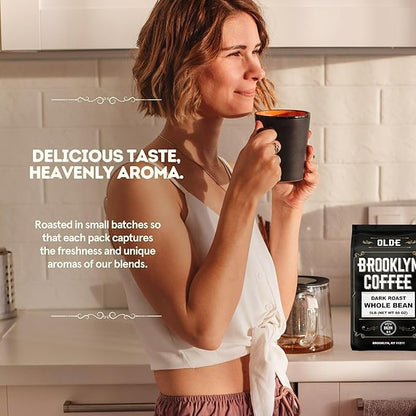BROOKLYN COFFEE Whole Bean, Classic Dark Roast (5lb) Bold, Smooth Taste, Intense Aroma - Fresh Bulk Coffee Beans Roasted Weekly in NYC
