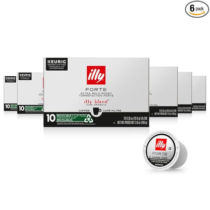 Illy Coffee K Cups - Pods For Keurig Machines – Forte Dark Roast – Toasted Bread & Dark Chocolate - Rich, Flavorful & Strong Flavor - No Preservatives – 10 Count, 6 Pack