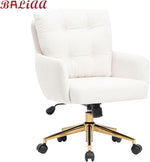 Load image into Gallery viewer, Flannel Office Chair, Comfy Home Office Desk Chairs with Lumbar Support, Modern Velvet Desk Chair Gold Legs Small Swivel Task Chair for Home Office, Bedroom, Study (Beige, L)