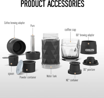 Portable Coffee Maker,3 in 1 Manual Espresso Machine,Compatible with Nes Original Capsule, DG Pods & Ground Coffee,Suitable for Hiking,Fishing,Camping,Backpacking or Gift for beginner