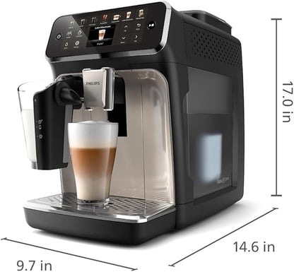 Philips 4400 Series Fully Automatic Espresso Machine – 12 Hot & Iced Coffees, Quick-to-Clean LatteGo Milk System, SilentBrew, QuickStart, Ceramic Grinder, Black Chrome (EP4447/90)