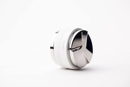 Crema Coffee Products 53.3mm Hand Tamper & Coffee Distributor | Compatible with Breville Portafilters | Double-Sided, Adjustable Depth Tool | Made with Durable 304 Stainless Steel | White