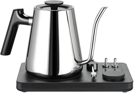 DJ Electric Gooseneck Kettle for Pour Over Coffee & Tea - Water Boiler - Turntable Design - Quick Heating & Temperature Control - Stainless Steel