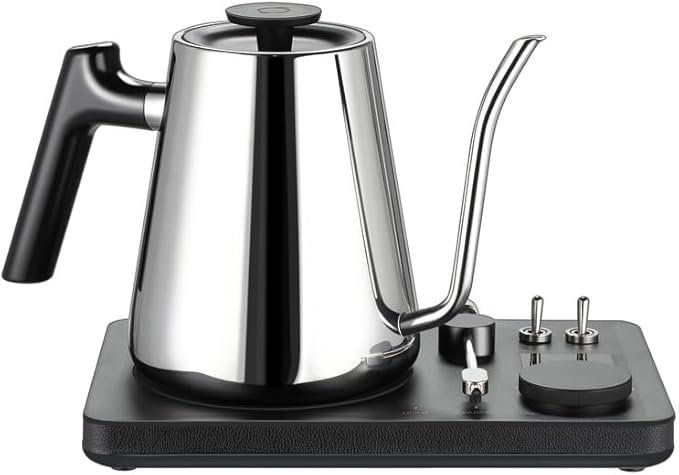 DJ Electric Gooseneck Kettle for Pour Over Coffee & Tea - Water Boiler - Turntable Design - Quick Heating & Temperature Control - Stainless Steel