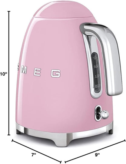 SMEG 50's Retro Style Electric Water Kettle with Automatic Shutoff, Removable Base, and Water Indicator, KLF03PKUS, Pink