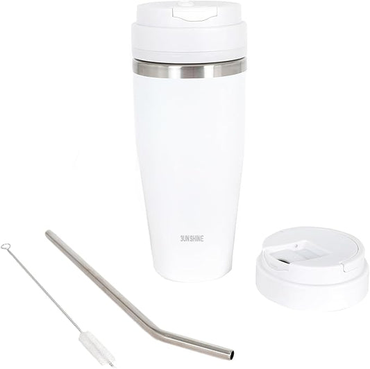 Ice Shave 2-in-1 Stainless Steel Vacuum Tumbler & Cordless Blender - 28oz, Leak Resistant, Cold 24Hrs/Ice 2 Days, 120 Watts with Waterproof Charging - For Smoothies, Home/Office/Car, White