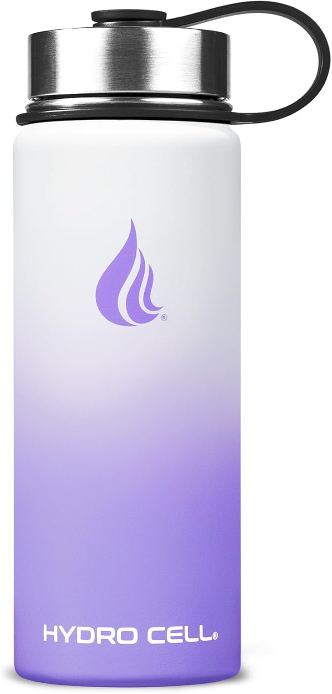 HYDRO CELL Stainless Steel Insulated Water Bottle with Straw - For Cold & Hot Drinks - Metal Vacuum Flask with Screw Cap and Modern Leakproof Sport Thermos for Adults (Lavender/White 18oz)
