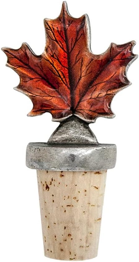 Danforth Maple Leaf Fall/Autumn Bottle Stopper, Pewter, Natural Cork - Handcrafted, Made In USA