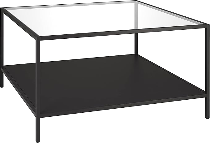 Henn&Hart Square 32" Wide Coffee Table with Metal Shelf in Blackened Bronze, Modern coffee tables for living room, studio apartment essentials