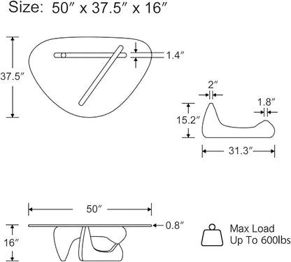 Noguchi Table Triangle Glass Coffee Table Vintage Glass End Table, Solid Wood Base and Triangle Clear Glass Top Modern End Table for Living Room, Patio, Study, Dark Walnut