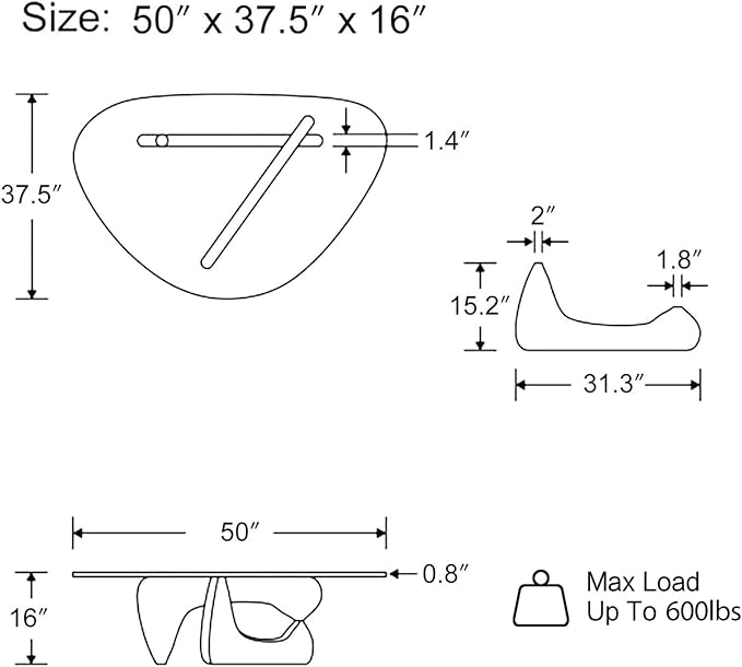 Noguchi Triangle Glass Coffee Table with Solid Wood Base, Vintage Clear Glass Top Modern Design for Living Room, Patio, Study, White Ash