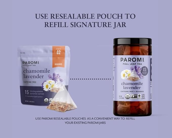 Paromi Chamomile Lavender Rooibos Organic Tea, Signature Jar, 15 Count