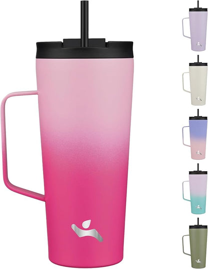 Insulated Tumbler with Handle and Straw, 22 OZ Travel Coffee Mug Stainless Steel Cup Metal Water Bottle,Cherry