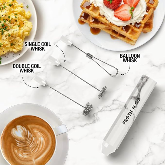 Zulay Kitchen FrothMate Powerful Milk Frother Portable & Compact Handheld Foam Maker Lattes, Cappuccinos (Marble, Froth N Go)