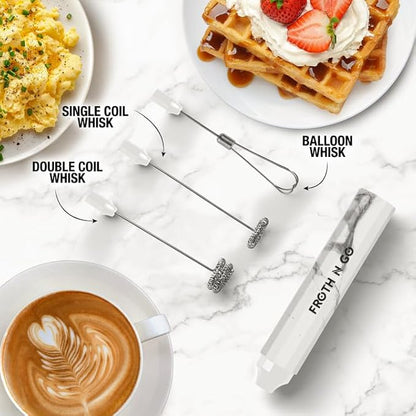 Zulay Kitchen FrothMate Powerful Milk Frother Portable & Compact Handheld Foam Maker Lattes, Cappuccinos (Marble, Froth N Go)