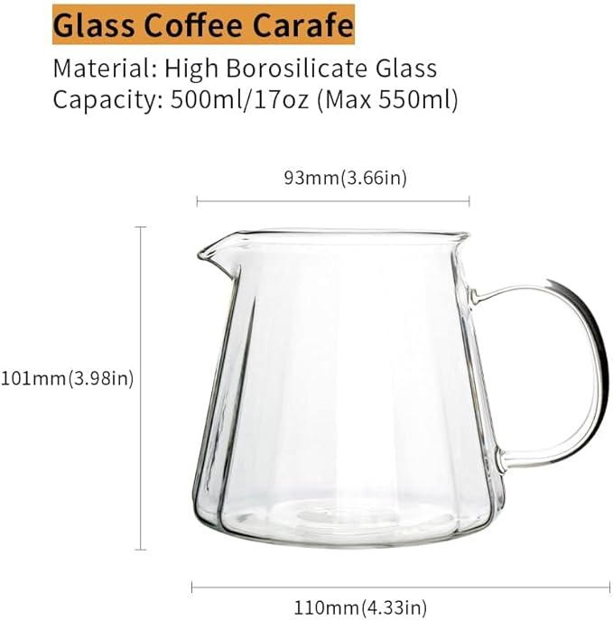 watchget Glass Coffee Carafe 500ml/17oz - Heat Resistant Thin Borosilicate Coffee Server, Clear Pour Over Coffee Pot Maker, Ideal for Home, Office, and Café