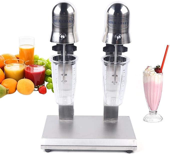 Commercial Stainless Steel Milk Shake Machine, Stainless Steel Milk Shaking Machine, Electric Double Head Drink Mixer 110V 15000RMP (Round Head))