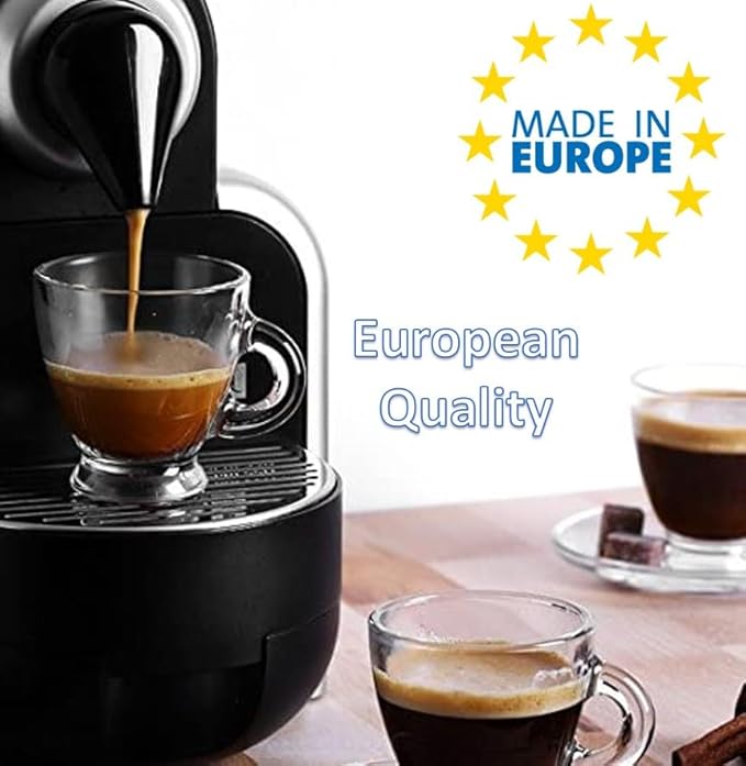 BOHEM'S Espresso Cups, 3.2 oz Small Demitasse Clear Glass Espresso Drinkware, Set Of 6, Cups and Saucers, Espresso Shot Glasses, Clear Expresso Coffee Cups, Tazas de Cafe Expreso