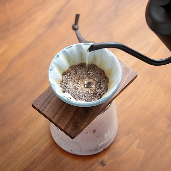 Pour Over Coffee Dripper,V60 and Cake Cup Filter Paper Silicone Coffee Funnel Filter,Reusable Dripper Coffee Filter with Wood Base Coffee Dripper Accessory for Coffee Pot Coffee Maker (Blue)