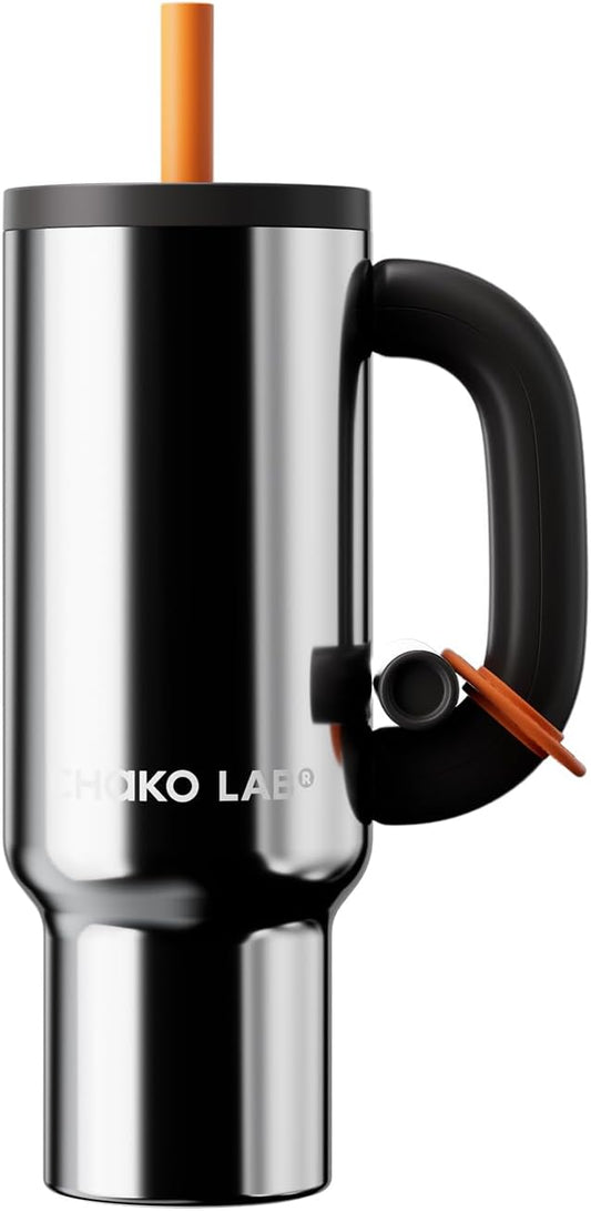 BaWang Insulated Stainless Steel Tumbler | Tumbler with Handle and Straw 33oz | Cup Holder Friendly for Travel | Leakproof Water Bottle | BPA-Free | 316 stainless steel liner| Silver