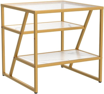 39" Glass Coffee Table Mordern Living Room Table with Black Metal Frame, Rectangle Tempered Glass Top & Rustic Wood MDF Storage Shelves, Industrial Style Natural