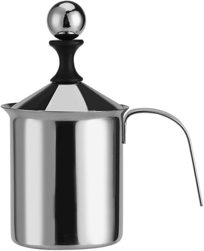 Stainless Steel Hand Foamer,Double-Layer Manual Milk Frother Double Mesh Coffee Cappuccin for Kitchen(400ml)