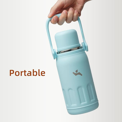 Insulated Water Bottle with Handle and Strap,Vacuum Travel Tumbler with Cup Lid,Thermo Coffee Cup for Hot Cold Drinks 40 OZ,Cyan Blue