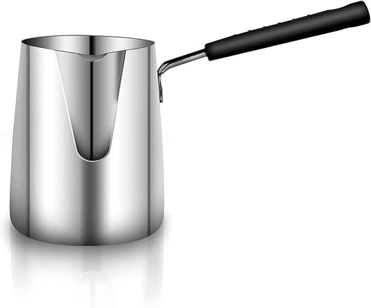 Turkish Coffee Pot, Stainless Steel Milk and Coffee Warmer, Ibrik Cezve Arabic Briki Coffee Pot, Chocolate and Butter Melting Pot with Heat Resistant Handle, 20 OZ, 600 ML