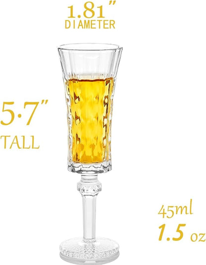 Cordial Glasses with Stem, Crystal Fancy Shot Glasses - Set of 12 | Limoncello Glasses | Sherry | Liqueur 1.5 oz / 45 ml