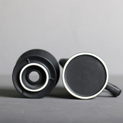 Handmade Black Pour Over Coffee Maker Set, Ceramic Coffee Dripper Brewer Heat Resistant Coffee Pot Decanter ACM03B