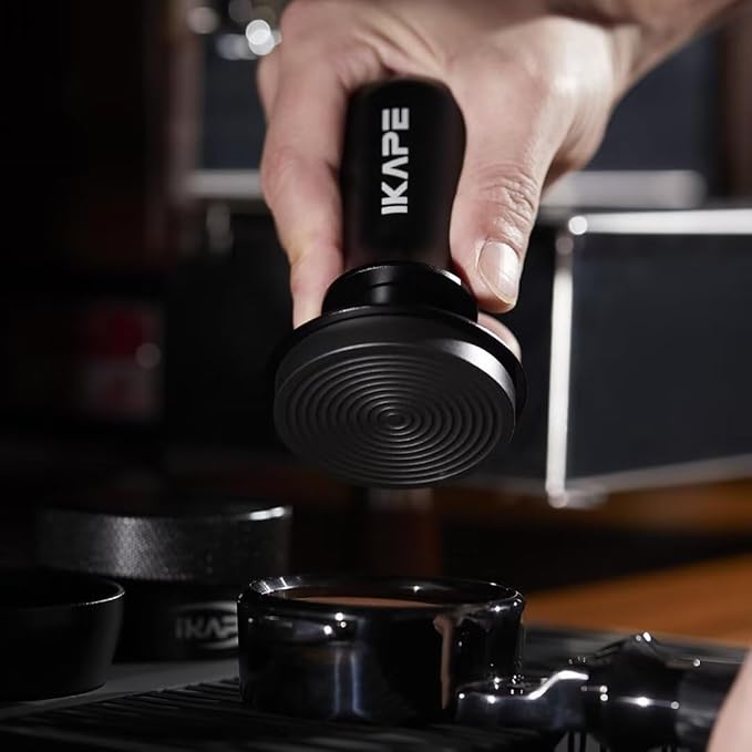 IKAPE 58.35mm Espresso Tamper, Spring-loaded Calibrated Tamper with Titanium Ripple Plating Base, Compatible with Over 58MM Espresso Bottomless Portafilter