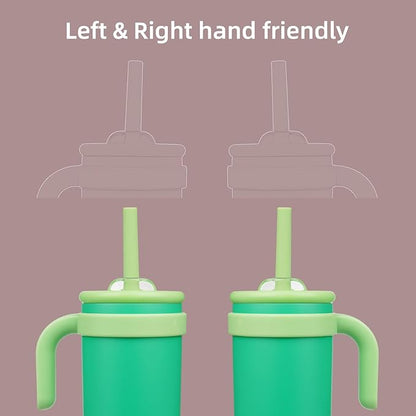 14 oz Tumbler with Side Handle, Insulated Water Bottle with Straw and 2 in 1 Lid, Stainless Steel Cup Travel Coffee Mug for Sports Office Gym,Olive Green